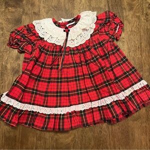 Vintage Fayette 80s 90s Y2K Red Plaid Baby Dress with Lace Collar 18 Months